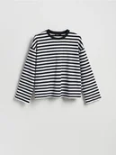 Koszulki i topy damskie - Reserved - Bawełniany longsleeve w paski - czarny - miniaturka - grafika 1