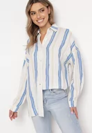 Koszule damskie - Beżowo-Niebieska Bawełniana Koszula w Paski o Luźnym Kroju Lievan - miniaturka - grafika 1