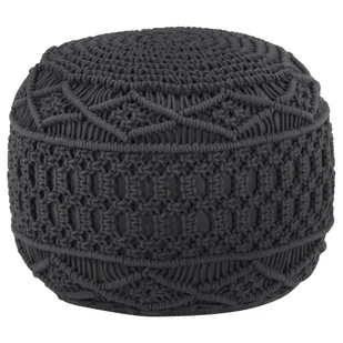 Ręcznie robiony puf z makramy, antracytowy, 45 x 30 cm, bawełna - Pufy i podnóżki - miniaturka - grafika 1