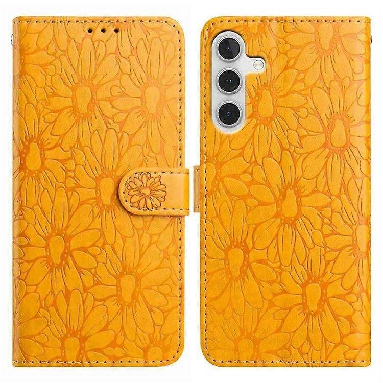 Do Samsung Galaxy A26 5G Skórzane etui Daisy Imprint Portfel Stojak Pokrowiec ochronny na telefon Żółty