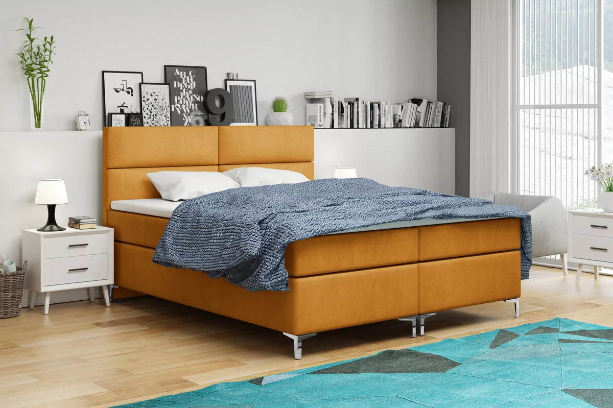 Łóżko tapicerowane kontynentalne Enzo 120x200 Miodowe