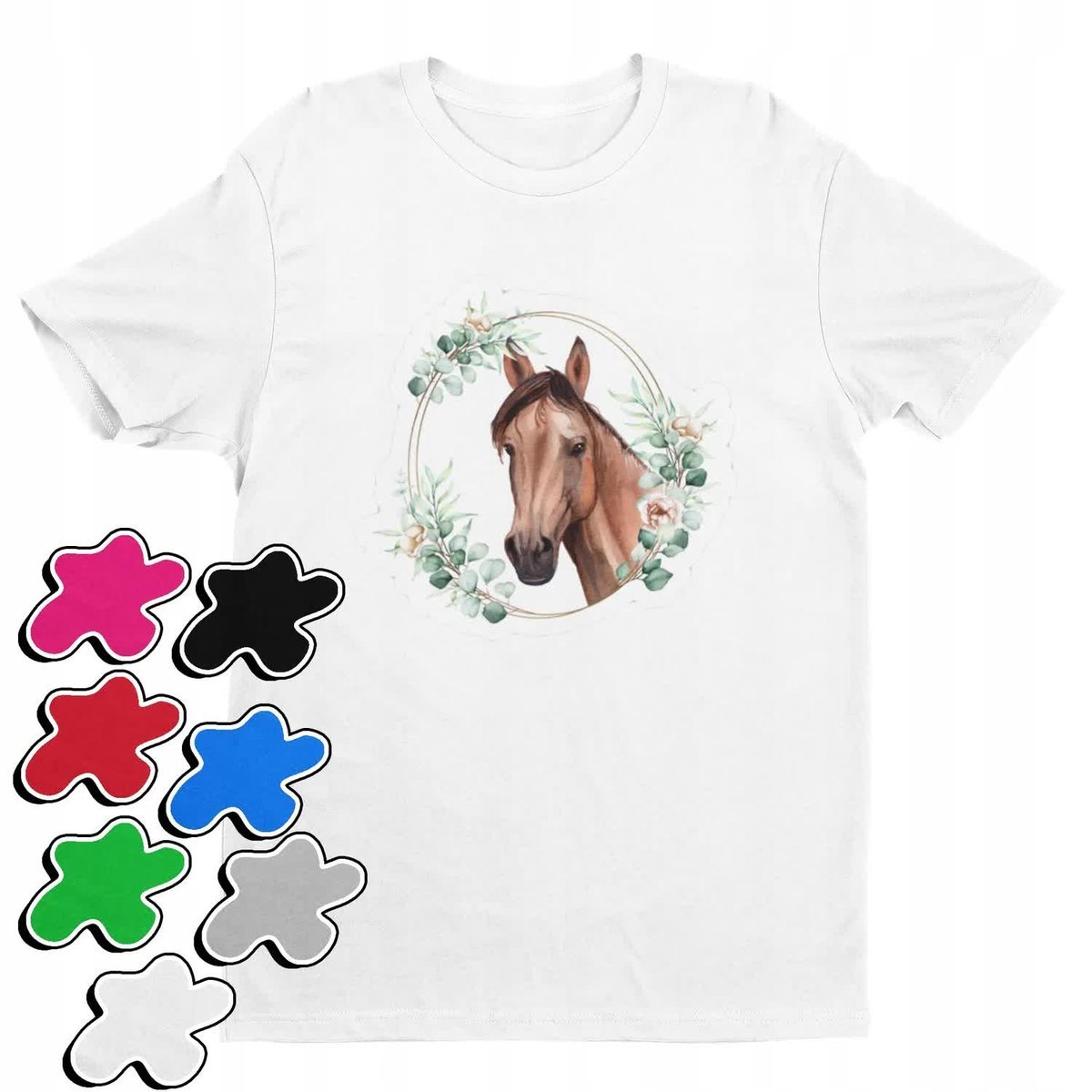 Koszulka T-Shirt Dziecięca Z Nadrukiem Koń Konie Dla Dziewczynki -L 146-152