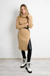 BRĄZOWA SWETERKOWA SUKIENKA Z GOLFEM + PASEK - Olika - Swetry damskie - miniaturka - grafika 1