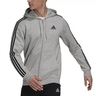 Bluza adidas Essentials Fleece 3-Stripes Full-Zip Hoodie HB0041 - szara - Adidas - Bluzy sportowe męskie - miniaturka - grafika 1