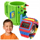 Kubki dla dzieci - KUBEK KLOCKOWY DUŻY 350ML + KLOCKOWY CYFROWY ZEGAREK DLA DZIECKA REGULOWANY - miniaturka - grafika 1