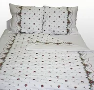 Pościel - Karo Pościel z kory 160x200 wzór 002A Bordiura Biało-Czerwona na guziki 100% bawełna gruba - miniaturka - grafika 1