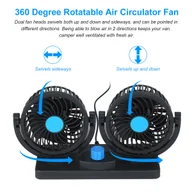 Akcesoria i części AGD - Wentylator biurkowy 12 V z dwiema głowicami USB, obrotowy o 360 stopniach, moc 6,5 W - miniaturka - grafika 1
