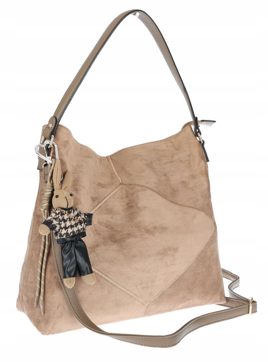 Torebka Damska shopper zamszowa torebka worek włoska marka 8251 Beżowa