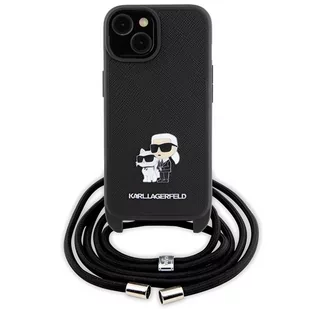 Karl Lagerfeld KLHCP15SSAKCPSK iPhone 15 6.1" hardcase czarny/black Crossbody Saffiano Metal Pin Karl & Choupette - Etui i futerały do telefonów - miniaturka - grafika 2
