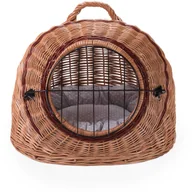 Transportery dla kotów - Wiklinowy transporter budka dla kota i innych zwierząt owalny kosz budka z metalowym zamknięciem i z poduszką - miniaturka - grafika 1
