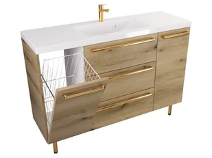 Szafka Stojąca Z Umywalką ATHD 120 cm KD - Dąb Evoke Coast Mat - Uchwyty Złote Polerowane - Szafki łazienkowe - miniaturka - grafika 1