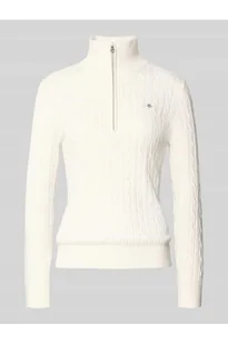 Bluza z kołnierzem, wyhaftowanym logo i ściegiem warkoczowym - Gant - Bluzy damskie - miniaturka - grafika 1