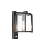Lampy pozostałe - QAZQA Zewnętrzna latarnia ścienna czarna z czujnikiem ruchu IP44 - Charlois - miniaturka - grafika 1