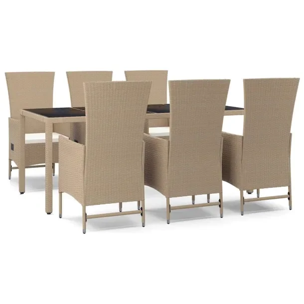 Zestaw mebli ogrodowych rattan PE 6 krzeseł + stół 190x90 beżowy
