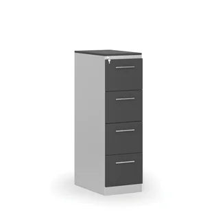 Kartoteka metalowa KOMBI z drewnianym frontem A4, 4 szuflady, szary/grafitowy - Szafy biurowe - miniaturka - grafika 1