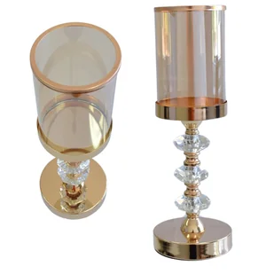 Świecznik szklany metalowy z kloszem CYLINDER GLAMOUR NOWOCZESNY 35cm - Świeczniki - miniaturka - grafika 1