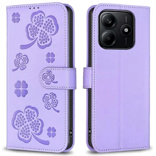 Dla Xiaomi Redmi Note 14 4G Etui Wzór koniczyny Portfel Stand View Skórzany pokrowiec na telefon - fioletowy Wielobarwny Purple - Portfele - miniaturka - grafika 1