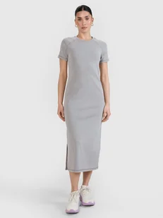 4F Sukienka midi z prążkowanej dzianiny damska - szara M - Sukienki - miniaturka - grafika 1
