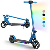 Hulajnogi elektryczne - SIMATE S5 Składana hulajnoga elektryczna dla dzieci, przednie koło 6,3 cala, 14 km/h, 130 W, maks. 70 kg, wyświetlacz LED, od 6 lat, niebieska - miniaturka - grafika 1