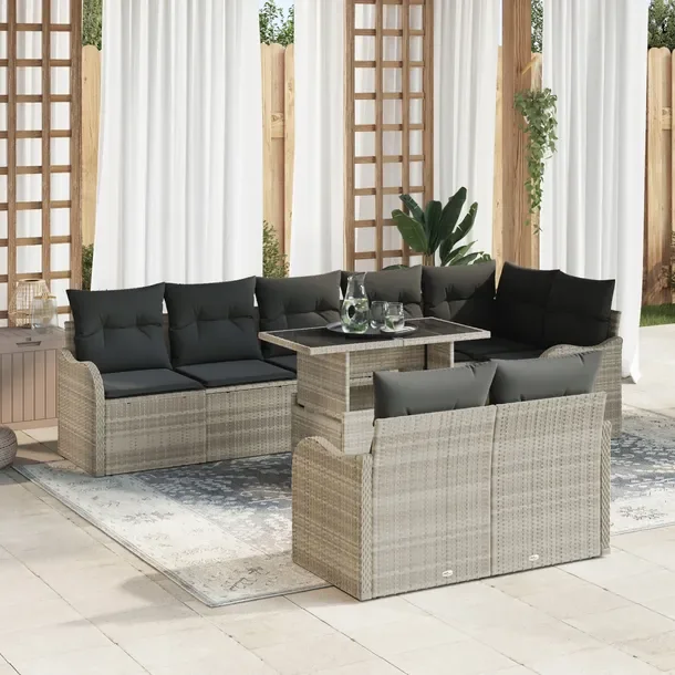 Zestaw Sofa Ogrodowa 9-częściowy Jasnoszary Rattan