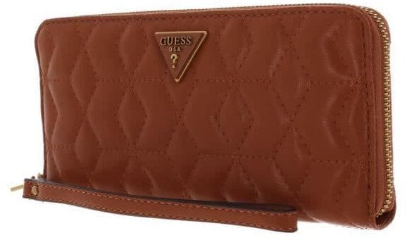 Guess, Elenia, Textile Wallet, SLG Large Zip, Cognac, For Women For Women