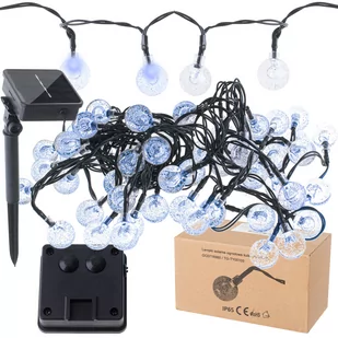 LAMPKI SOLARNE dekoracyjne ogrodowe kulki 7m 50LED zimny biały - Lampy ogrodowe - miniaturka - grafika 1