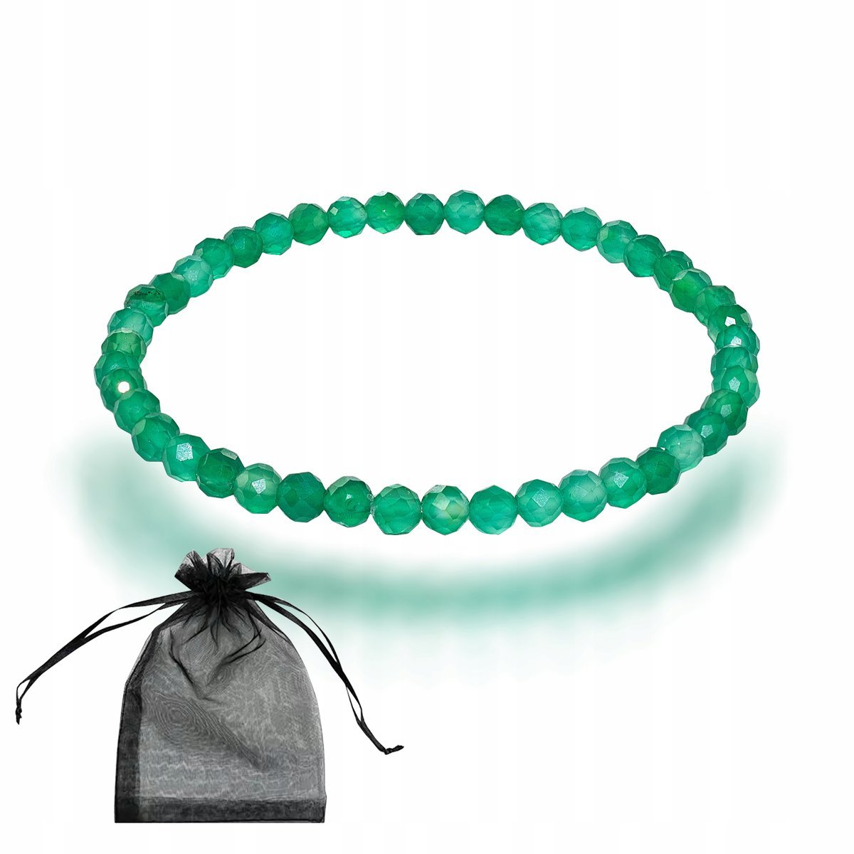 Bransoletka Naturalny Kamień Agat zielony fasetowane kulki 4mm gumka 19cm, bez marki, AG00000112