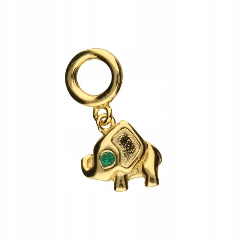 Zawieszka Słonik Bead Złocona Srebro 925 z Cyrkoniami Emerald
