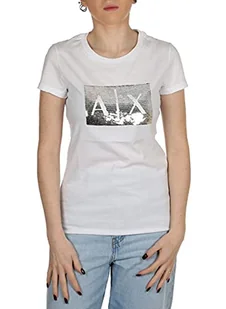 Armani Exchange Damska koszulka podstawowa z logo na biust, biały, XL - Koszulki i topy damskie - miniaturka - grafika 1