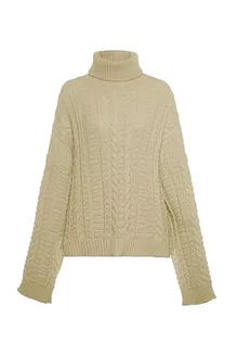 Swetry damskie - piano Damski sweter z golfem Twist modny beżowy XL/XXL, beżowy, XL - grafika 1