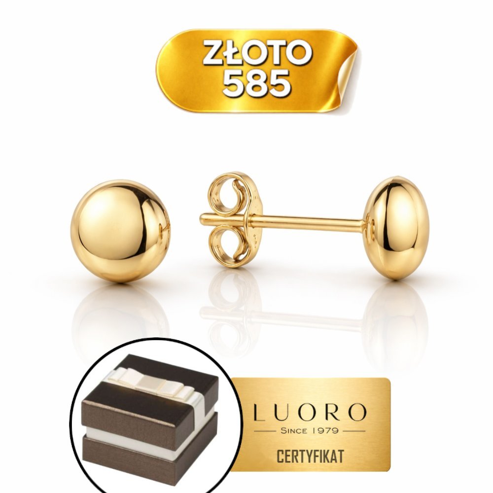 KOLCZYKI ZŁOTE 585 14K PÓŁ KULKI PEŁNE 5 MM SZTYFT ELEGANCKIE LEKKIE