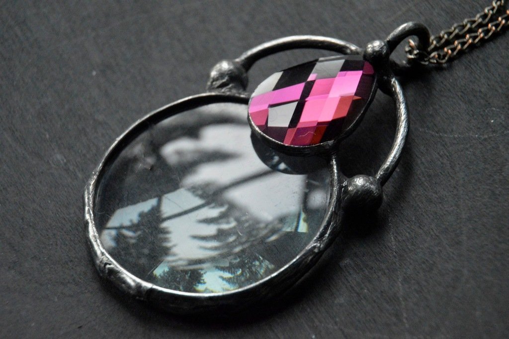 Ametystowa lupa - wisior na łańcuszku