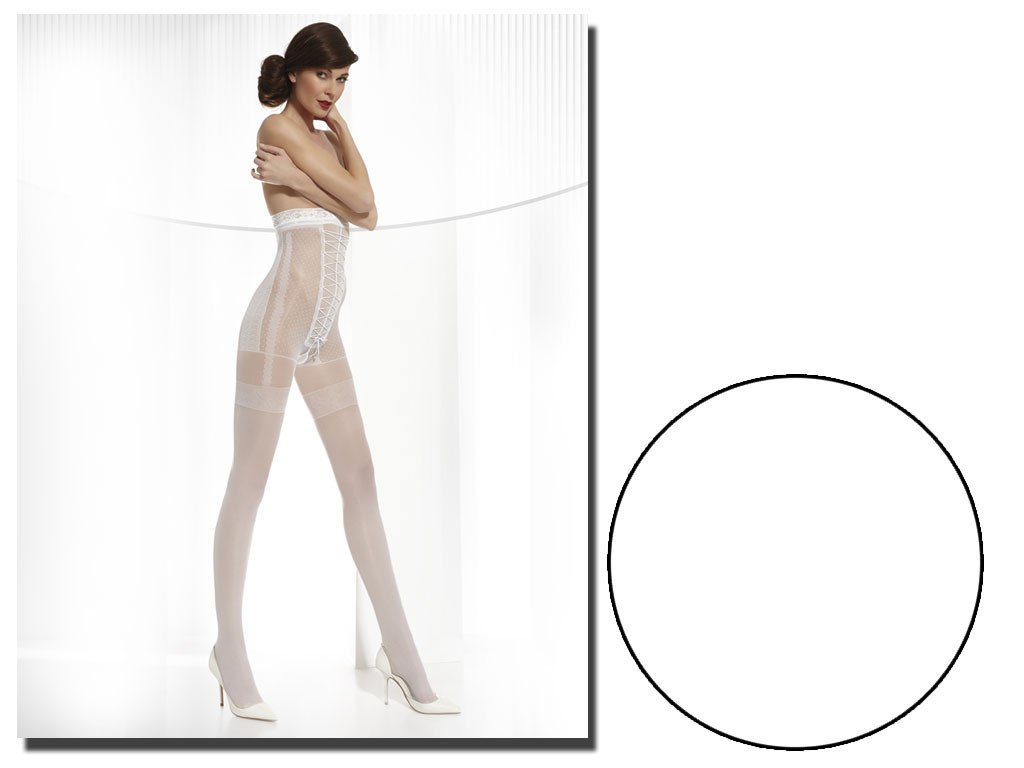 Rajstopy ślubne Grazia imitują gorset pończochy Bianco 1-2