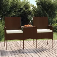 Sofy ogrodowe - Lumarko 2-osobowa sofa ogrodowa ze stolikiem, rattan PE, brązowa - miniaturka - grafika 1