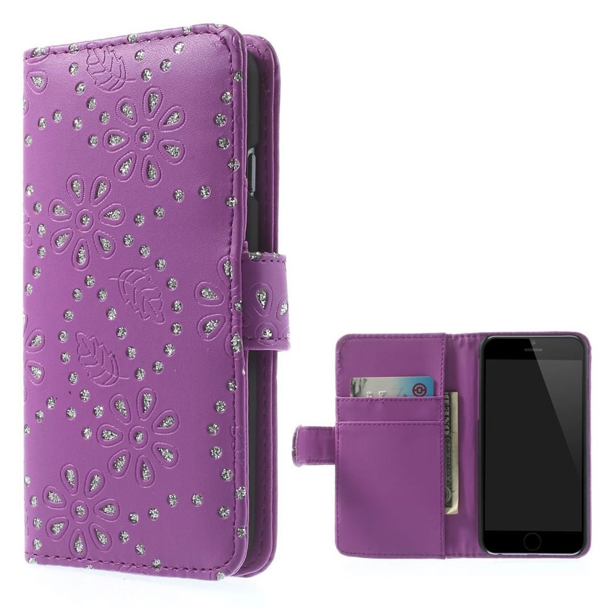 Etui na telefon komórkowy Flip Strass do telefonu komórkowego Apple iPhone 6 (4,7 cala) fioletowy / fioletowy