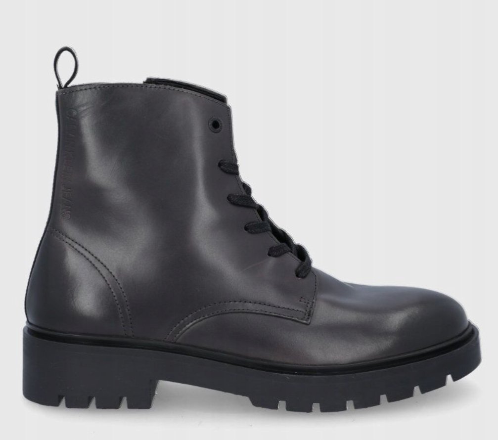 Calvin Klein Jeans Trzewiki Męskie Skórzane Czarne Z Logo 42 3P4G4* Tna