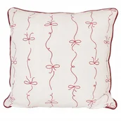 Poszewki na poduszki - POSZEWKA NA PODUSZKĘ 45x45 DEKORACYJNA BIAŁA kokardki czerwona 100% bawełna - miniaturka - grafika 1