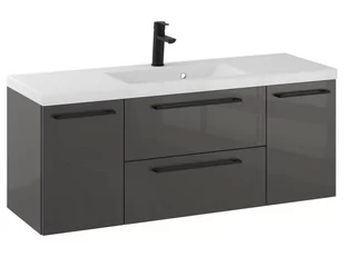 Szafka Wisząca Z Umywalką RON 120 cm D - Titan Wysoki Połysk - Uchwyty Czarne Matowe - Szafki łazienkowe - miniaturka - grafika 1