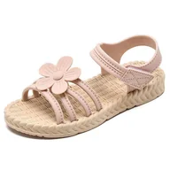 Buty dla dziewczynek - Sandałki dziewczęce Permani Wygodne Lekkie Gumowe Zapinane Na Rzepy Dziecięce Z Ozdobą Z Kwiatkami Na Lato Letnie Różowe 25 - miniaturka - grafika 1