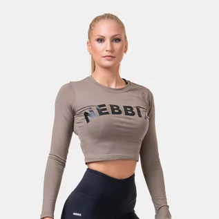 Koszulki sportowe damskie - NEBBIA Womens Sporty Hero Long Sleeves Crop Top Mocha S - grafika 1