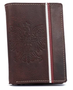 Portfel męski skórzany zamszowy portfel patriotyczny godło flaga portmonetka na karty z ochroną RFID, ciemny brązowy - Portfele - miniaturka - grafika 1