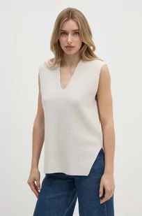 Calvin Klein kamizelka wełniana kolor beżowy lekki K20K207249 - Swetry damskie - miniaturka - grafika 1