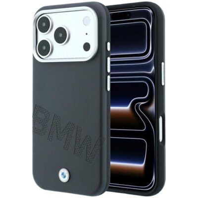 Etui BMW Sign Inclined Deboss Letters MagSafe do Apple iPhone 17 Pro/18 Pro Szary