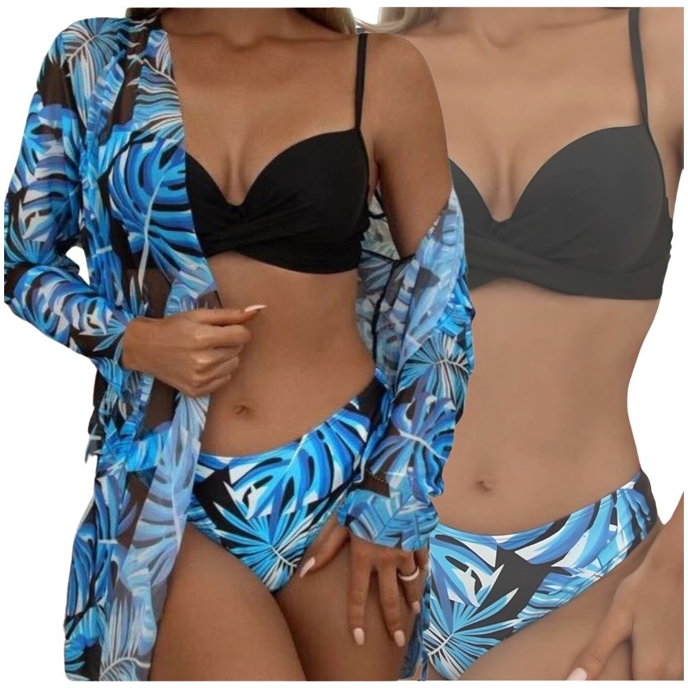 Egzotyczny strój kostium komplet kąpielowy dwuczęściowy stringi push up XL