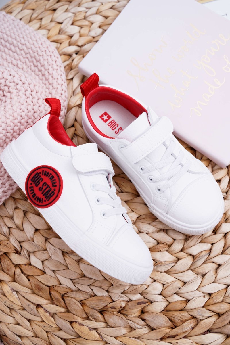 Trampki Dziecięce Na Rzep Big Star FF374088 Biało-Czerwone-34