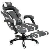 Fotele gamingowe - Fotel Gamingowy Deus X-Stream biało/szary z tkaniny - wysuwany, miękki podnóżek - miniaturka - grafika 1