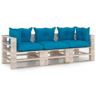 vidaXL Ogrodowa sofa 3-osobowa z palet, z poduszkami, drewno sosnowe - Ławki ogrodowe - miniaturka - grafika 1
