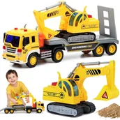 Zabawy w naśladowanie dorosłych - Duży Tir Laweta Z Koparką 1:16 Światło Dźwięk U199 - miniaturka - grafika 1