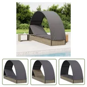 Leżaki ogrodowe - The Living Store Leżak z półokrągłym daszkiem - szary - 211x57x140 cm - rattan PE - Leżak Ogrodowy - miniaturka - grafika 1