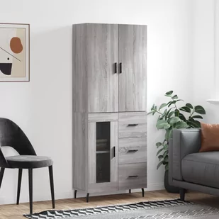 vidaXL Witrynka szary dąb sonoma 69,5x34x180cm materiał drewnopochodny - Witryny - miniaturka - grafika 1